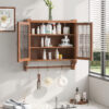 24.8"Glass Door Vintage Double Door Wall Cabinet with Three Tiers of Storage with Towel Rack, for Bathroom, Kitchen,Dining Room - Image 2