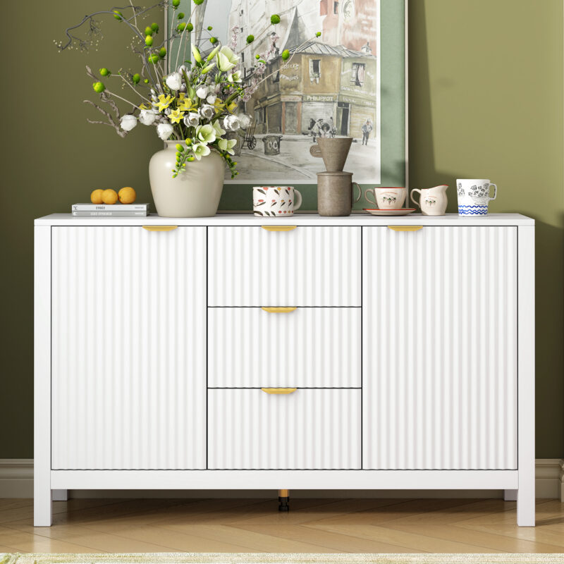 U_STYLE Sideboard with Wave Design - 3 Adjustable Shelves, 3 Drawers & Soft-Close Doors, Storage Console Table with Metal Handles, Suitable for Study, Hallway and Living Room - Image 9