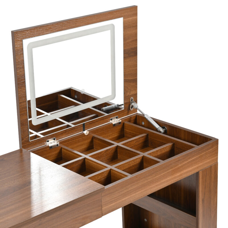 Vanity Desk with Mirror and Lights, Makeup Vanity Table with Flip-Top Tabletop and Storage 7 Drawers, 9 Compartments, 3 Shelves, 3 Color Modes Adjustable Makeup Table for Bedroom - Image 19