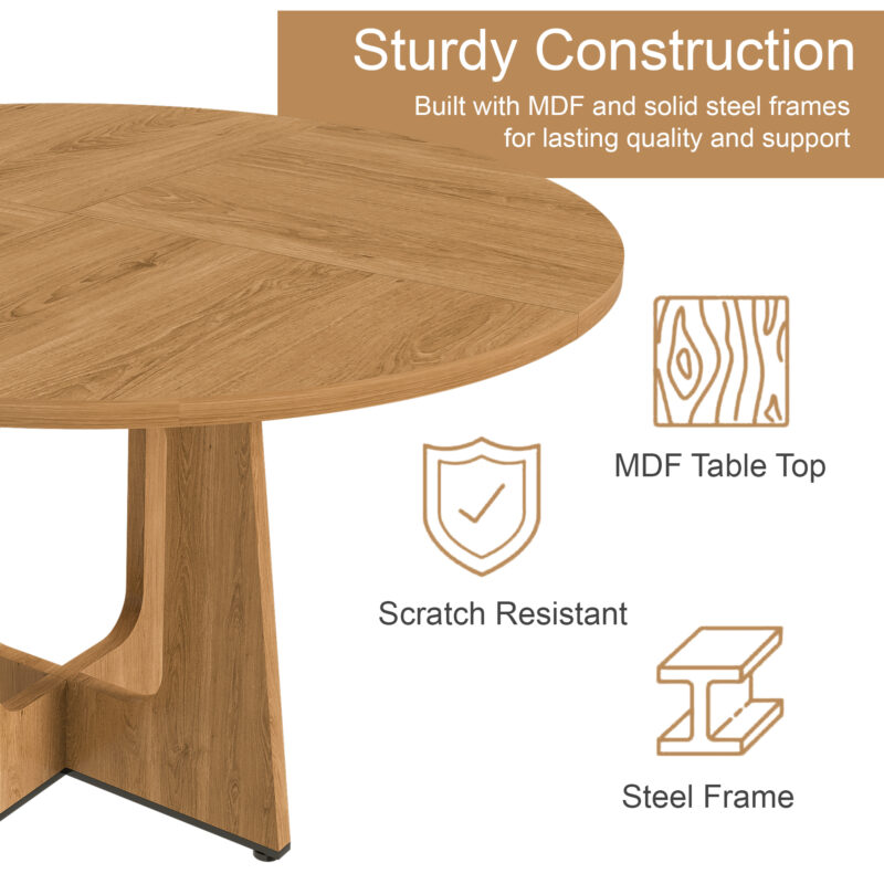Round Dining Table for 4 - 47 Inch Farmhouse Kitchen Table, MDF Circle Table with Oak Finish, 300lb Weight Capacity, Easy Assembly for Dining Room, Kitchen, Living Room - Spiced Round Table - Image 12