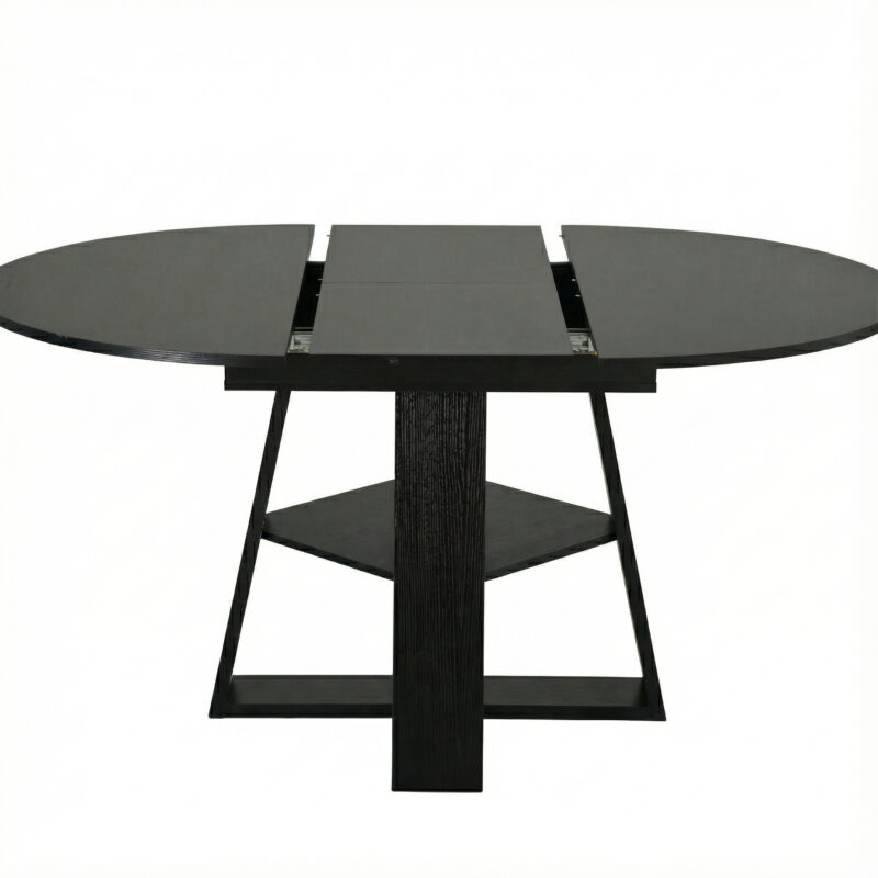 43.3in-59in Extendable Round Dining Table for 4-8,Modern Kitchen Oval Dining Table with Removable Leaves Space Saving,Wood Base with Storage Shelf for Kitchen Living Room - Image 25