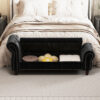 64.5" Bed Bench for Bed Room Nails Tufted Chaise of Lounge with Storage Velvet Upholstery Black - Image 5