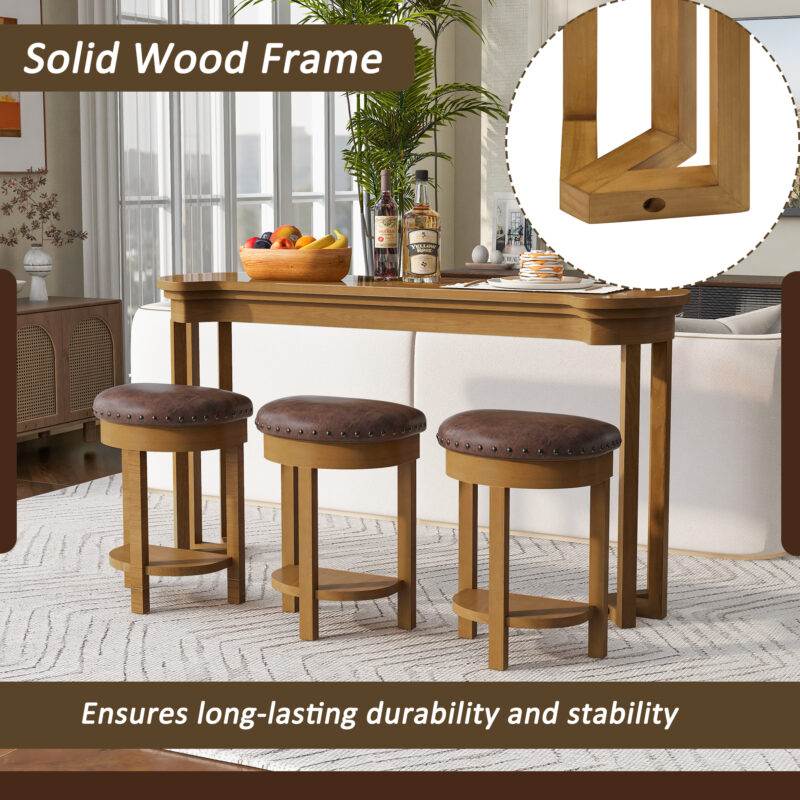 4 Piece Bar Table Set with3 PU Upholstered Bar Stools, Breakfast Table with 3 Padded Stools Solid Wood Counter Height Dining Table Set for Living Room, Dining Room - Image 13