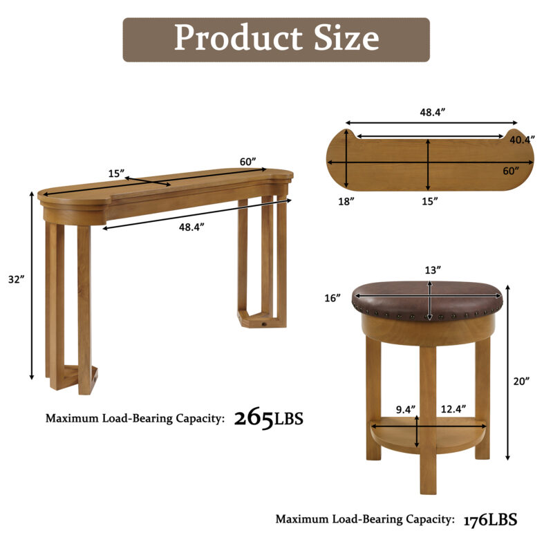 4 Piece Bar Table Set with3 PU Upholstered Bar Stools, Breakfast Table with 3 Padded Stools Solid Wood Counter Height Dining Table Set for Living Room, Dining Room - Image 12