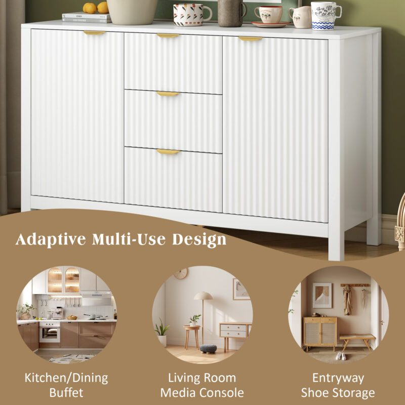 U_STYLE Sideboard with Wave Design - 3 Adjustable Shelves, 3 Drawers & Soft-Close Doors, Storage Console Table with Metal Handles, Suitable for Study, Hallway and Living Room - Image 8