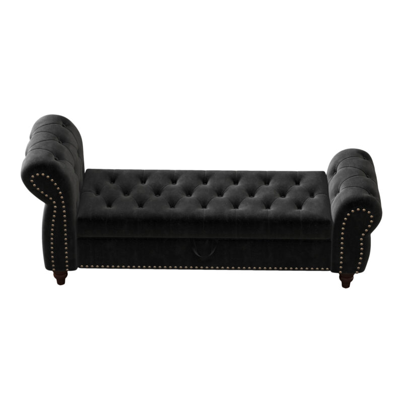 64.5" Bed Bench for Bed Room Nails Tufted Chaise of Lounge with Storage Velvet Upholstery Black - Image 6