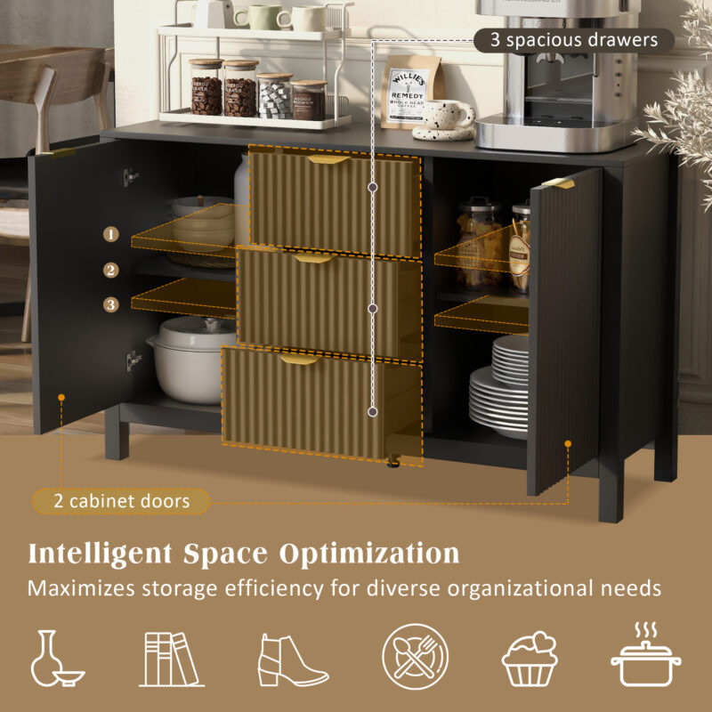 U_STYLE Sideboard with Wave Design - 3 Adjustable Shelves, 3 Drawers & Soft-Close Doors, Storage Console Table with Metal Handles, Suitable for Study, Hallway and Living Room - Image 17