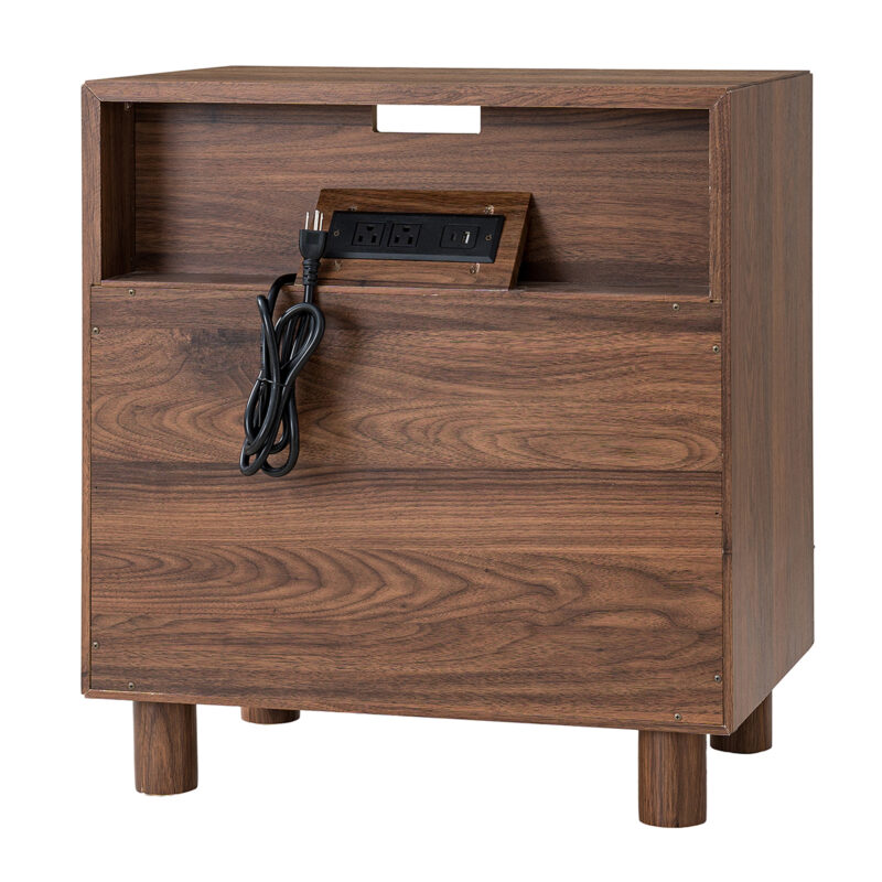 26" Tall Modern Nightstand with Charging Station, 23.75'' Wide Wood Bedside Table w/2 Storage Drawers, Large Mid Century End Table for Bedroom, Living Room, Curve mirror Design - Image 7