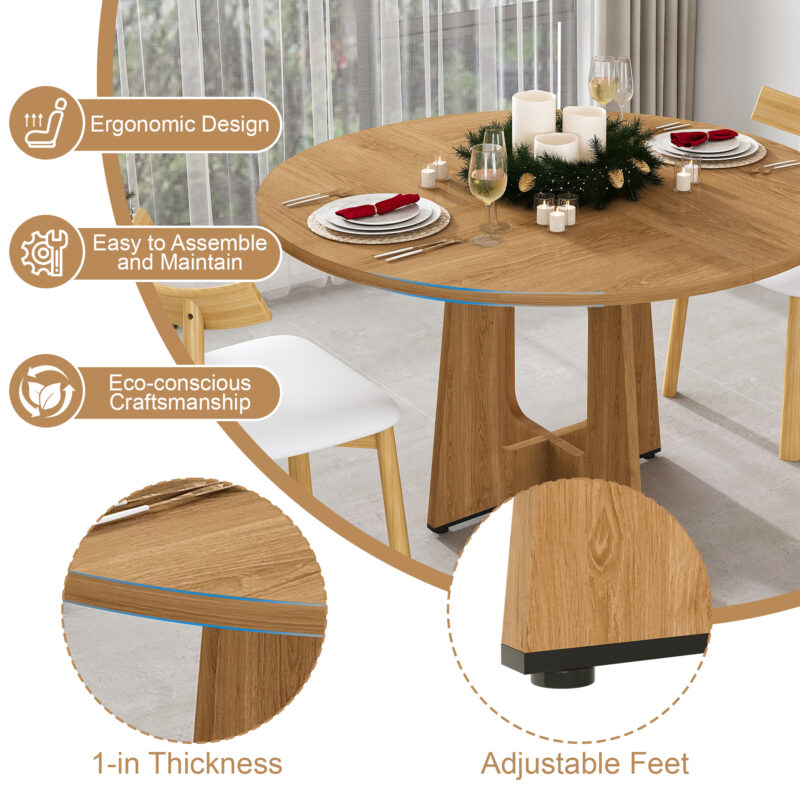 Round Dining Table for 4 - 47 Inch Farmhouse Kitchen Table, MDF Circle Table with Oak Finish, 300lb Weight Capacity, Easy Assembly for Dining Room, Kitchen, Living Room - Spiced Round Table - Image 11