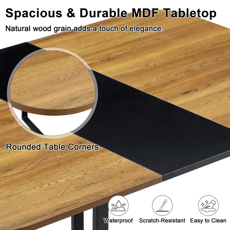7-Piece Dining Table Set for 6, 1 Table & 6 Black PU Upholstered Chairs, Black & Wood Grain Melamine Table, Modern Kitchen Nook Set for Dining Room, Apartment & Small Space - Image 10