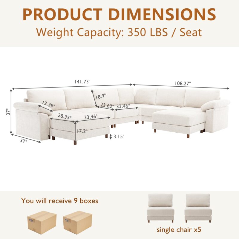 Oversized L Shaped Sectional Couch for Living Room, Extra Large Deep Seat Modular Sectional Sofa with Washable Covers, Modern Cloud Couch for Apartment, Bedroom (Beige, U Shape 8 Seat) - Image 2