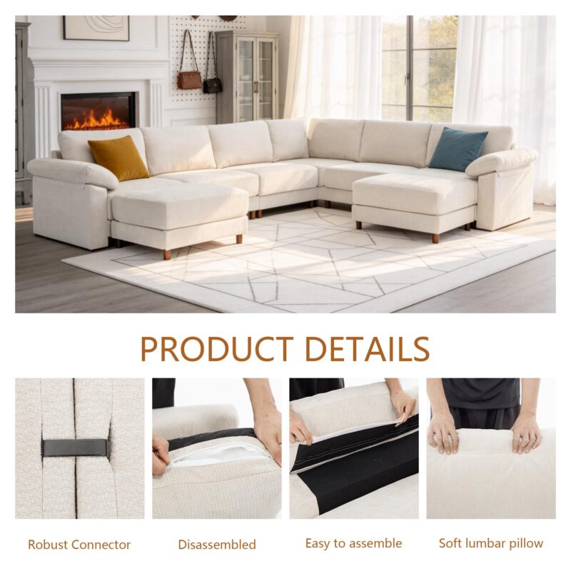 Oversized L Shaped Sectional Couch for Living Room, Extra Large Deep Seat Modular Sectional Sofa with Washable Covers, Modern Cloud Couch for Apartment, Bedroom (Beige, U Shape 8 Seat) - Image 4