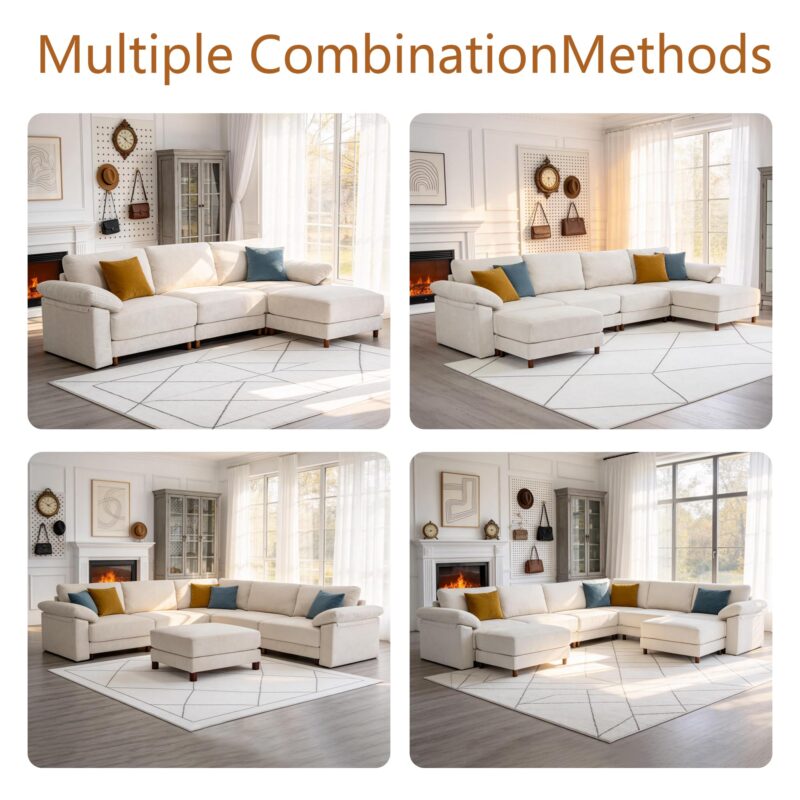 Oversized L Shaped Sectional Couch for Living Room, Extra Large Deep Seat Modular Sectional Sofa with Washable Covers, Modern Cloud Couch for Apartment, Bedroom (Beige, U Shape 8 Seat) - Image 6