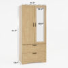 2 Door Wood Wardrobe for Bedroom with Hanging Clothing Rod inside the Cabinet and 2 Drawers for Storage Organization, Built-in induction light Multifunctional Closet with Mirror - Image 17
