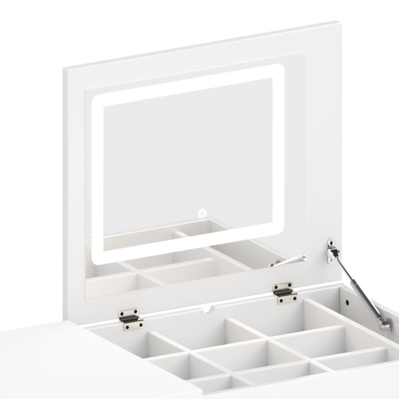 Vanity Desk with Mirror and Lights, Makeup Vanity Table with Flip-Top Tabletop and Storage 7 Drawers, 9 Compartments, 3 Shelves, 3 Color Modes Adjustable Makeup Table for Bedroom - Image 21