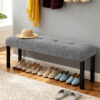 Modern Tufted Linen Dining Bench, Farmhouse Upholstered Entryway Bench with Black Rubber Wood Legs, Versatile for Kitchen, Bedroom, Hallway
