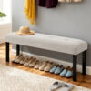 Modern Tufted Linen Dining Bench, Farmhouse Upholstered Entryway Bench with Black Rubber Wood Legs, Versatile for Kitchen, Bedroom, Hallway - Image 7