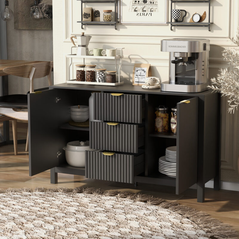 U_STYLE Sideboard with Wave Design - 3 Adjustable Shelves, 3 Drawers & Soft-Close Doors, Storage Console Table with Metal Handles, Suitable for Study, Hallway and Living Room - Image 19