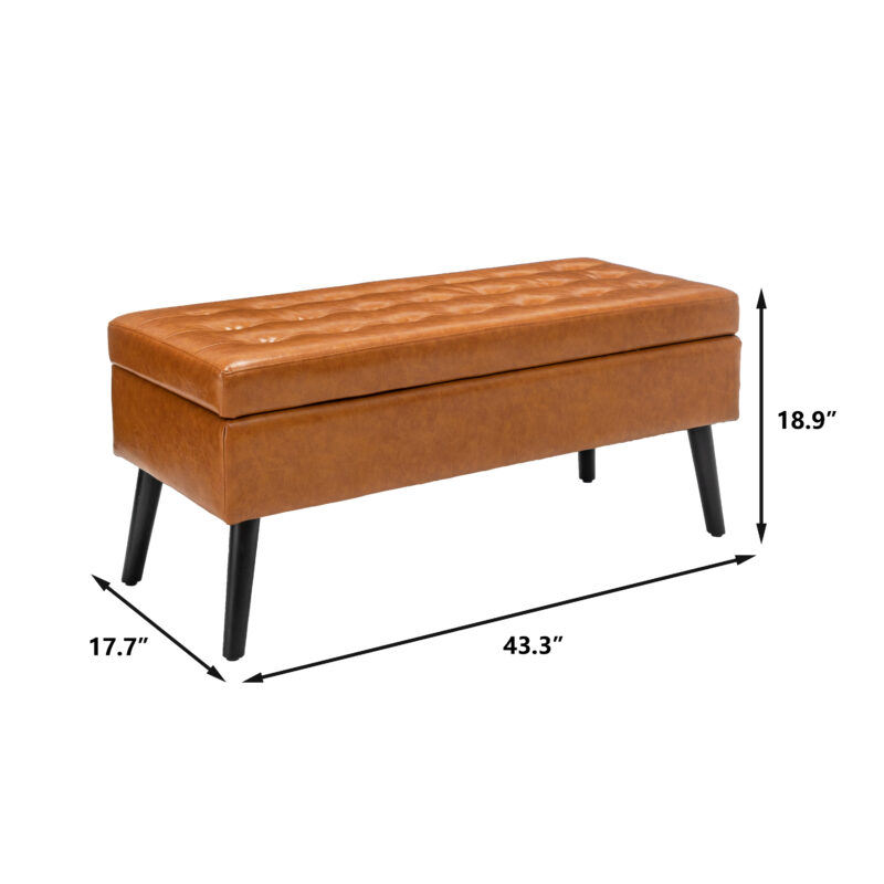 Storage Bench with Storage Bench for Bedroom End of Bed Bench Foot of Bed Bench Entryway Bench Storage Ottoman Bench 43.3" W x 17.7" Brown Leather Bench - Image 3