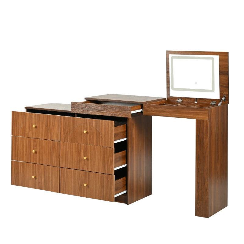 Vanity Desk with Mirror and Lights, Makeup Vanity Table with Flip-Top Tabletop and Storage 7 Drawers, 9 Compartments, 3 Shelves, 3 Color Modes Adjustable Makeup Table for Bedroom - Image 17