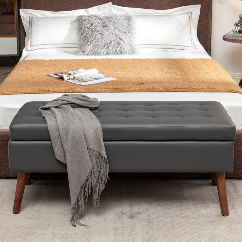 Storage Bench with Storage Bench for Bedroom End of Bed Bench Foot of Bed Bench Entryway Bench Storage Ottoman Bench 43.3" W x 17.7" Brown Leather Bench - Image 10