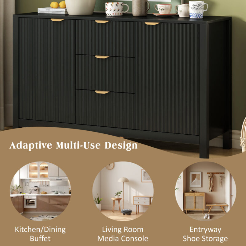 U_STYLE Sideboard with Wave Design - 3 Adjustable Shelves, 3 Drawers & Soft-Close Doors, Storage Console Table with Metal Handles, Suitable for Study, Hallway and Living Room - Image 18