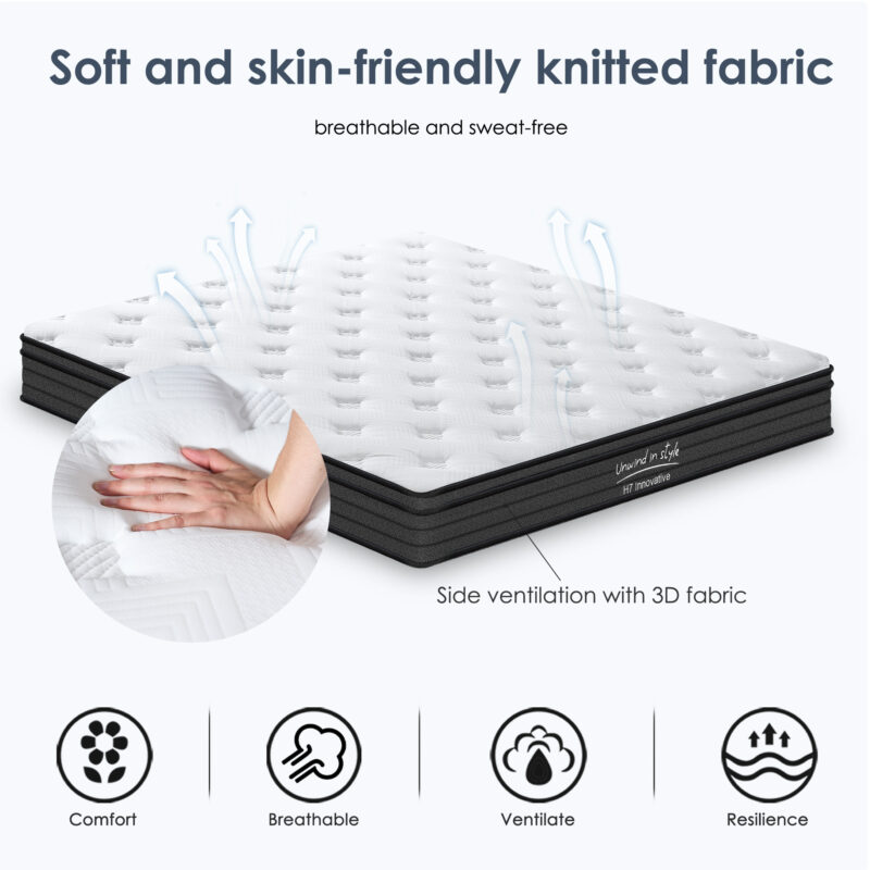 Queen Size Mattress,12 Inch Hybrid Mattress, Individually Pocketed Innerspring, Medium Firm - Image 6