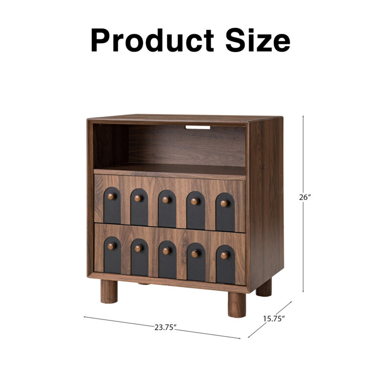 26" Tall Modern Nightstand with Charging Station, 23.75'' Wide Wood Bedside Table w/2 Storage Drawers, Large Mid Century End Table for Bedroom, Living Room, Curve mirror Design - Image 11