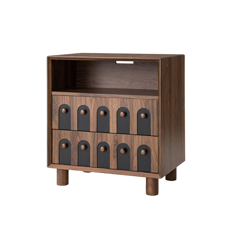 26" Tall Modern Nightstand with Charging Station, 23.75'' Wide Wood Bedside Table w/2 Storage Drawers, Large Mid Century End Table for Bedroom, Living Room, Curve mirror Design - Image 6