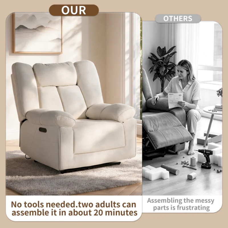 400 LBS Big and Tall Power Recliner, Dual Motor, USB-C, Oversized Chair - Image 3