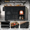 K&K 53.7" Farmhouse Kitchen Island with Power Outlet, 2 Sliding Barn Door Kitchen Storage Island with Drop Leaf, Spice Rack Rolling Kitchen Cart on Wheels, for Home, Kitchen and Dining Room - Image 18