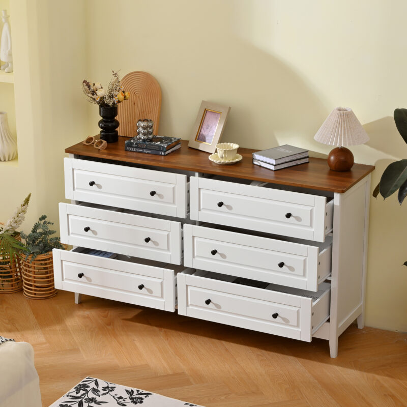 White Dresser for Bedroom, 6 Drawer Dresser with Wide Drawer and Metal Handles, White Dresser, Wood Dressers & Chests of Drawers for Hallway, Entryway - Image 2