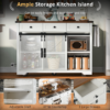 K&K 53.7" Farmhouse Kitchen Island with Power Outlet, 2 Sliding Barn Door Kitchen Storage Island with Drop Leaf, Spice Rack Rolling Kitchen Cart on Wheels, for Home, Kitchen and Dining Room - Image 5