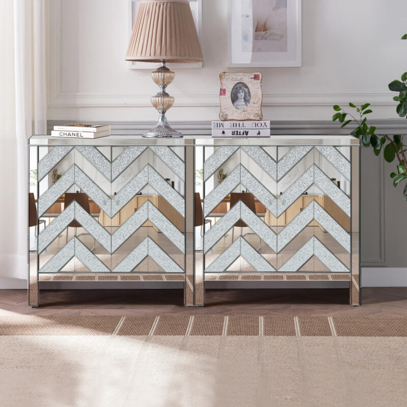 Storage Cabinet with Mirror Trim and M Shape Design Spliced Combination For Living Room, Dining Room, Entryway, Kitchen - Image 6
