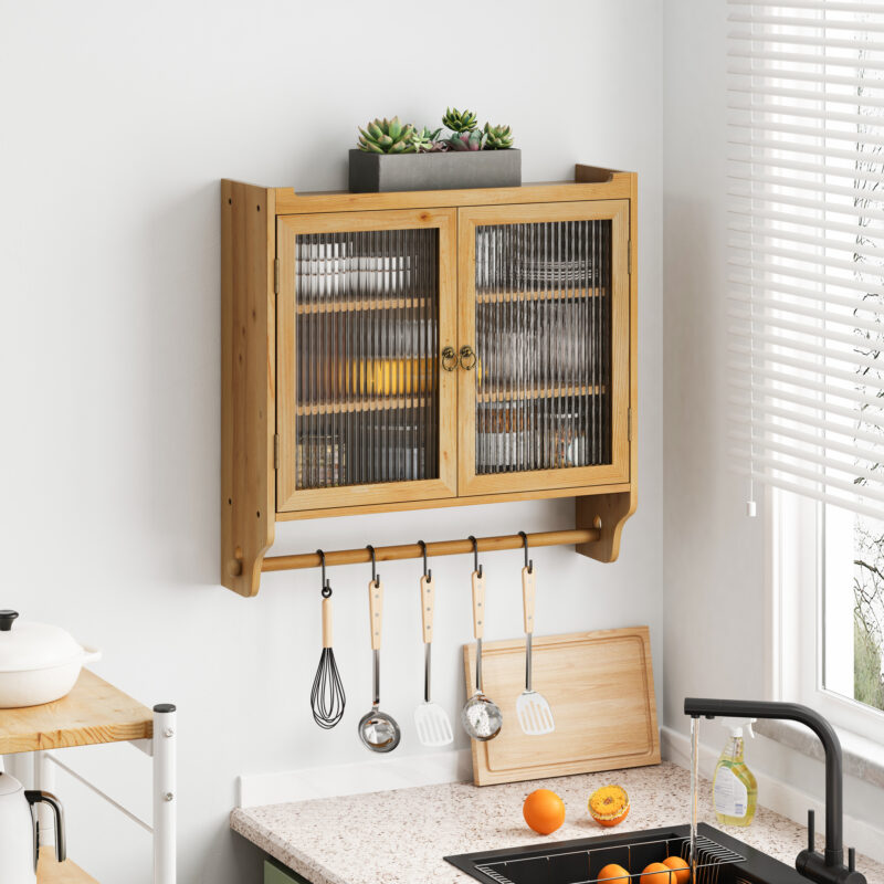 24.8"Glass Door Vintage Double Door Wall Cabinet with Three Tiers of Storage with Towel Rack, for Bathroom, Kitchen,Dining Room - Image 15