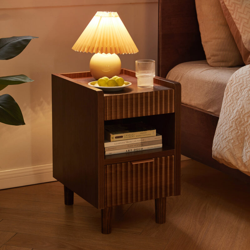 White Fluted Wood Nightstands with Drawer and Open Storage, 2 Pack Modern Bedroom Bedside Side End Tables for Living Room Home Decor - Image 15