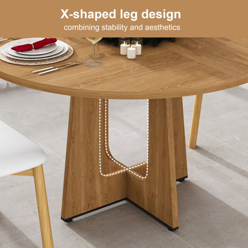 Round Dining Table for 4 - 47 Inch Farmhouse Kitchen Table, MDF Circle Table with Oak Finish, 300lb Weight Capacity, Easy Assembly for Dining Room, Kitchen, Living Room - Spiced Round Table - Image 16