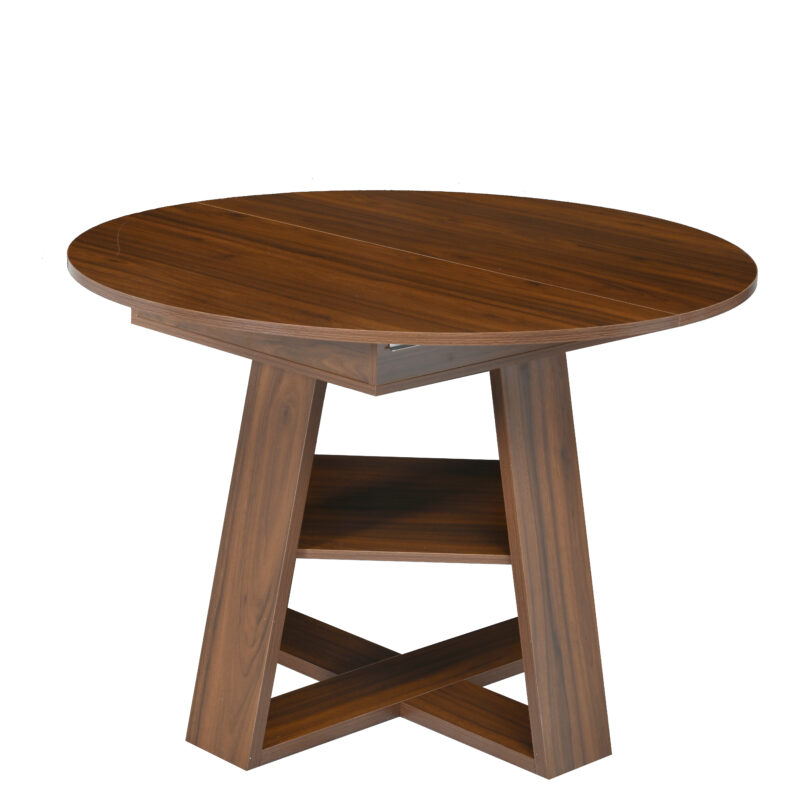 43.3in-59in Extendable Round Dining Table for 4-8,Modern Kitchen Oval Dining Table with Removable Leaves Space Saving,Wood Base with Storage Shelf for Kitchen Living Room - Image 8