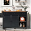 K&K 53.7" Farmhouse Kitchen Island with Power Outlet, 2 Sliding Barn Door Kitchen Storage Island with Drop Leaf, Spice Rack Rolling Kitchen Cart on Wheels, for Home, Kitchen and Dining Room - Image 16