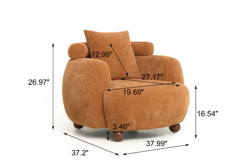 Nordic Style Lazy-Style clubchair 38 Inches, Chenille Fabric Bucket Chair, Decorative Sofa, Soft Cushion with pillow, for Living Room, Study, and Relaxation Room - Image 4