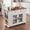 54" Mobile Kitchen Island with Glass Door Storage, Power Outlet & Open Shelves, Rolling Kitchen Cart with Towel Rack, Spice Rack & Knife Holder, Functional Kitchen Prep Table for Kitchen, Dining - Image 15