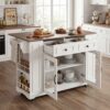 54" Mobile Kitchen Island with Glass Door Storage, Power Outlet & Open Shelves, Rolling Kitchen Cart with Towel Rack, Spice Rack & Knife Holder, Functional Kitchen Prep Table for Kitchen, Dining - Image 14