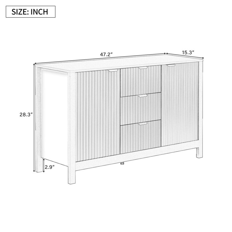 U_STYLE Sideboard with Wave Design - 3 Adjustable Shelves, 3 Drawers & Soft-Close Doors, Storage Console Table with Metal Handles, Suitable for Study, Hallway and Living Room - Image 12