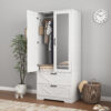 2 Door Wood Wardrobe for Bedroom with Hanging Clothing Rod inside the Cabinet and 2 Drawers for Storage Organization, Built-in induction light Multifunctional Closet with Mirror - Image 3