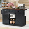 K&K 53.7" Farmhouse Kitchen Island with Power Outlet, 2 Sliding Barn Door Kitchen Storage Island with Drop Leaf, Spice Rack Rolling Kitchen Cart on Wheels, for Home, Kitchen and Dining Room - Image 14