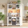 70.9" Kitchen Pantry Storage Cabinet Rustic Buffet Cabinet, Kitchen Hutch Cabinet with LED Outlets Food Pantry Cabinet with Doors and Shelves Wine Rack for Dining Room