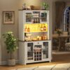 70.9" Kitchen Pantry Storage Cabinet Rustic Buffet Cabinet, Kitchen Hutch Cabinet with LED Outlets Food Pantry Cabinet with Doors and Shelves Wine Rack for Dining Room - Image 2