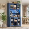 70.9" Kitchen Pantry Storage Cabinet Rustic Buffet Cabinet, Kitchen Hutch Cabinet with LED Outlets Food Pantry Cabinet with Doors and Shelves Wine Rack for Dining Room - Image 10