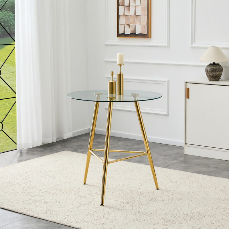 36 Inch Height Bar Table, 34 Inch Round Tempered Glass Top Pub Table with Chrome-Plated Golden Metal Legs, Modern Bistro Table for Kitchen Island/Bar/Cafe - Image 3