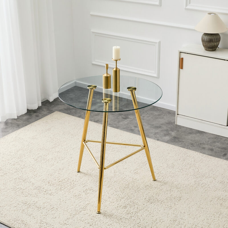 36 Inch Height Bar Table, 34 Inch Round Tempered Glass Top Pub Table with Chrome-Plated Golden Metal Legs, Modern Bistro Table for Kitchen Island/Bar/Cafe - Image 2